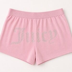 Juicy Couture Velour Lounge Shorts Womens Medium Pink Rhinestone Logo 1751-47